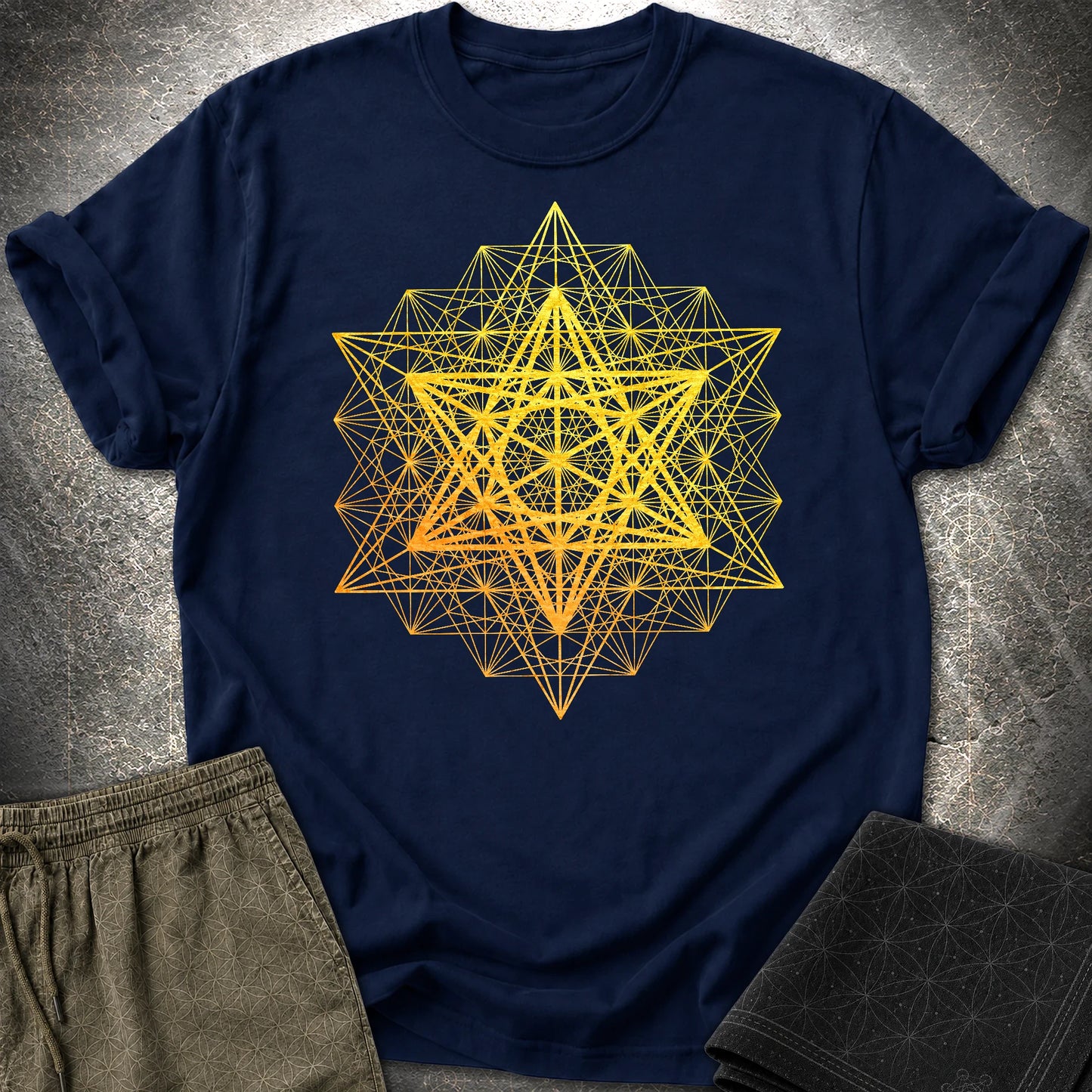 Metatron's Cube Grid T-Shirt - Metatron's Cube Grid T-Shirt - Navy