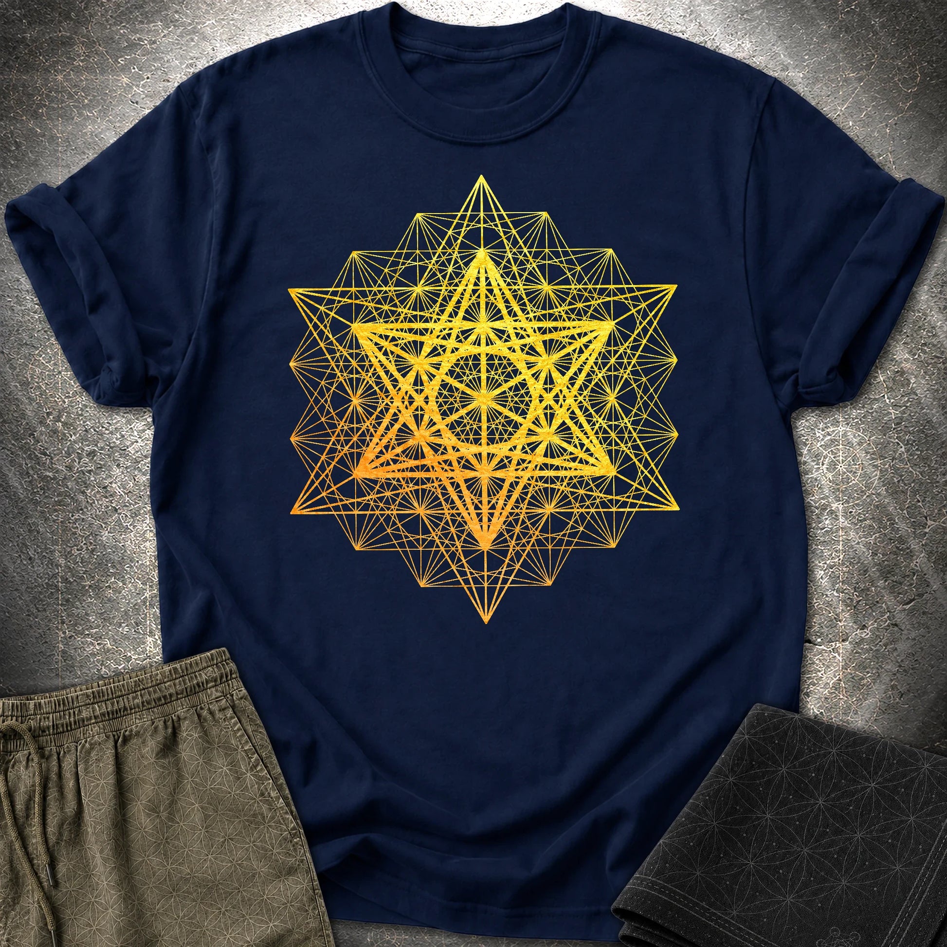 Metatron's Cube Grid T-Shirt - Metatron's Cube Grid T-Shirt - Navy