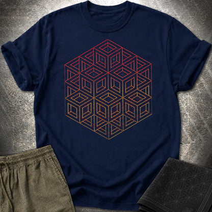 3D Wireframe Cube T-Shirt - 3D Wireframe Cube T-Shirt - Navy
