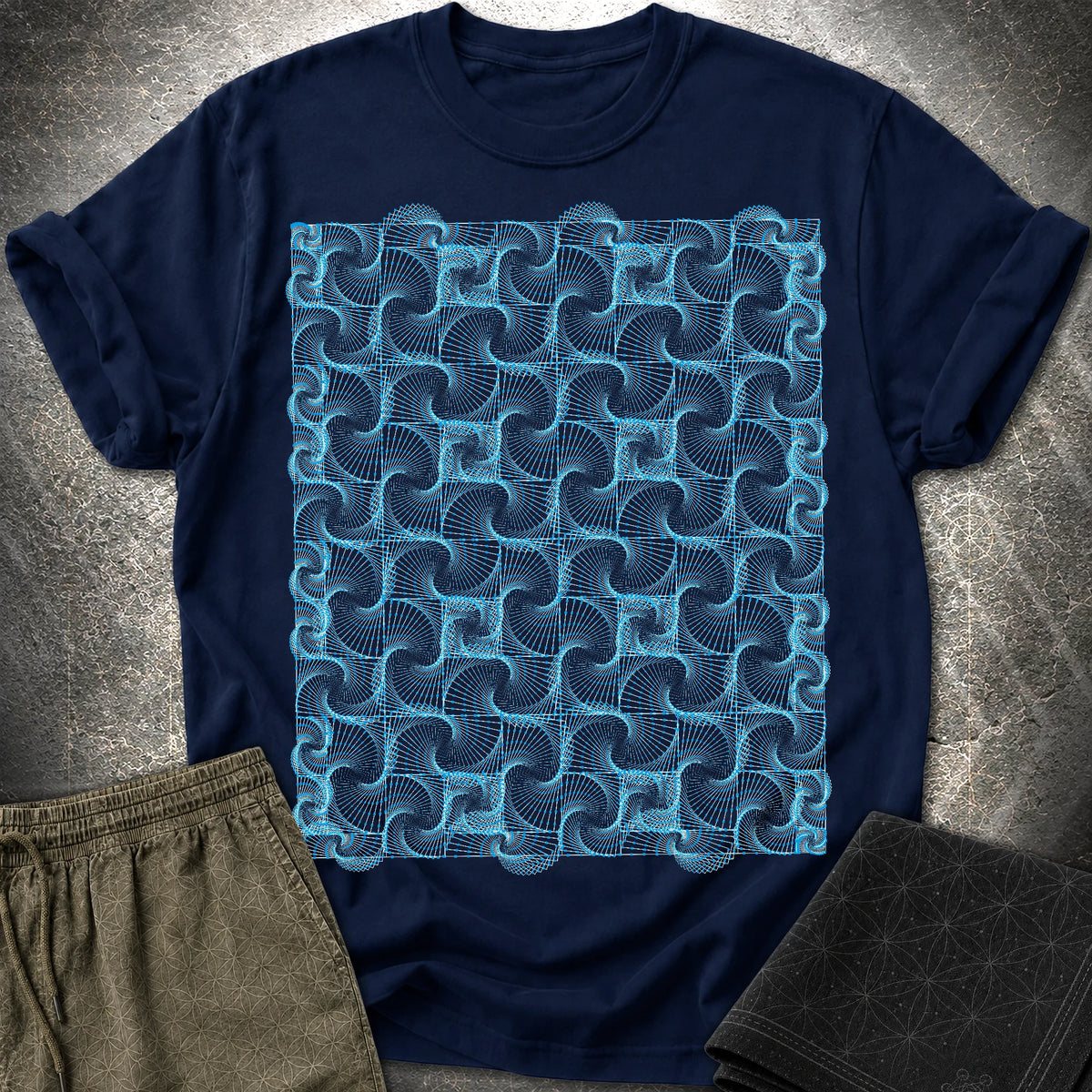 Psychedelic Spiral Optical Illusion Trippy Geometric T-Shirt - Psychedelic Spiral Optical Illusion Trippy Geometric T-Shirt - Navy