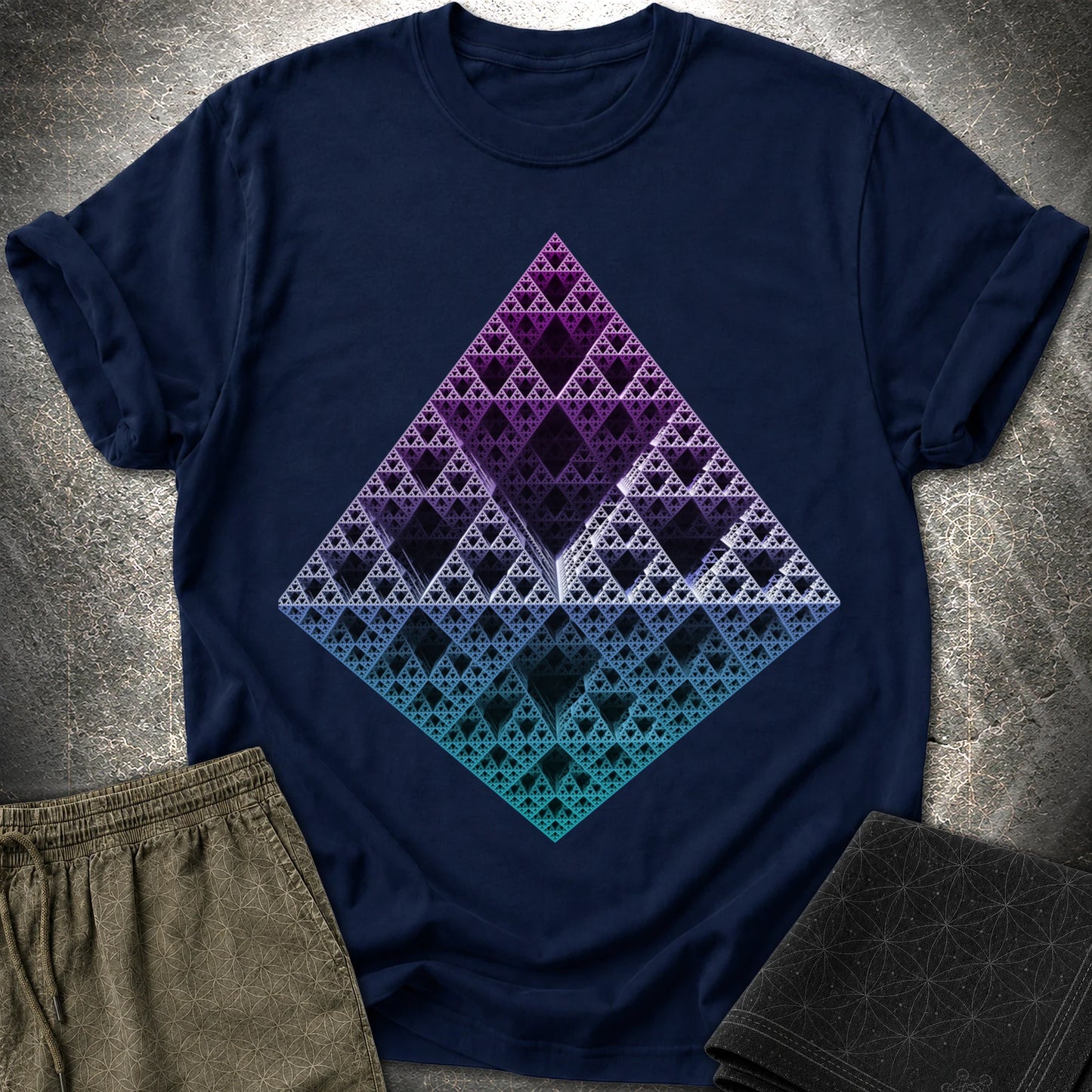 Sierpinski 3D Fractal T-Shirt - Sierpinski 3D Fractal T-Shirt - Navy