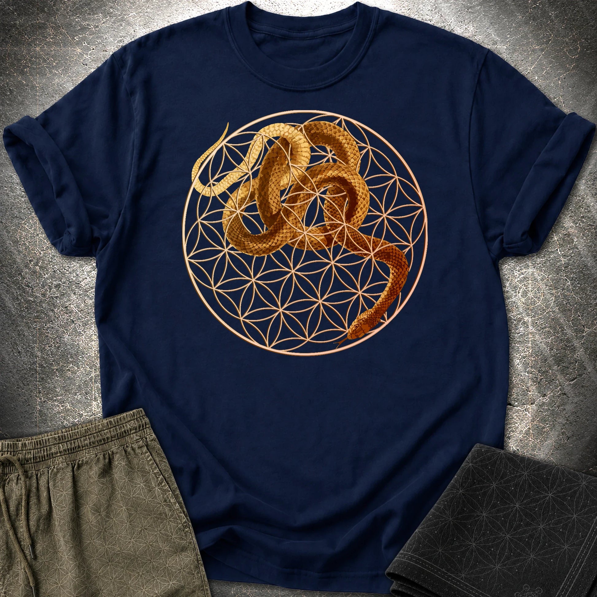 Flower Of Life Snake T-Shirt - Flower Of Life Snake T-Shirt - Navy