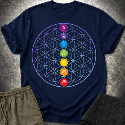 Chakras Flower Of Life T-Shirt - Chakras Flower Of Life T-Shirt - Navy