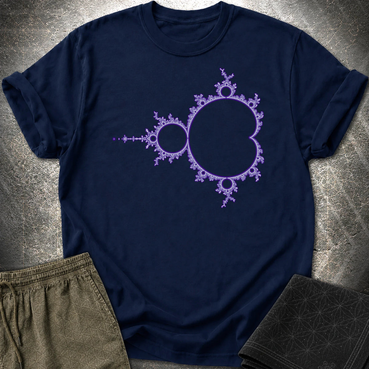Mandelbrot Set Psychedelic Fractal Math Art T-Shirt - Mandelbrot Set Psychedelic Fractal Math Art T-Shirt - Navy