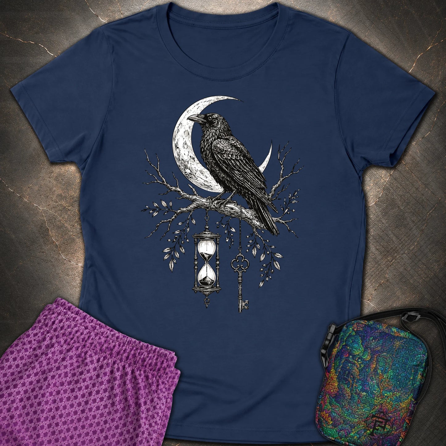 Crow Hourglass Key - Crow Hourglass Key Womens T-Shirt - Navy
