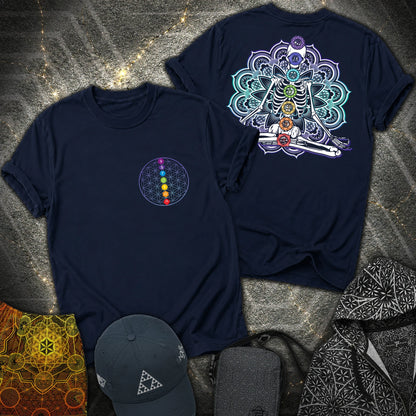 We Are One Meditating Skeleton 2 Sided T-Shirt - We Are One Meditating Skeleton 2 Sided T-Shirt - Navy