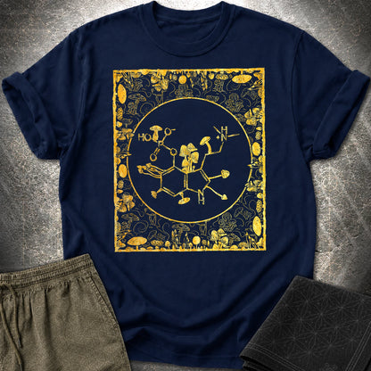 Psilocybin Molecule Mushroom Frame T-Shirt - Psilocybin Molecule Mushroom Frame  T-Shirt - Navy