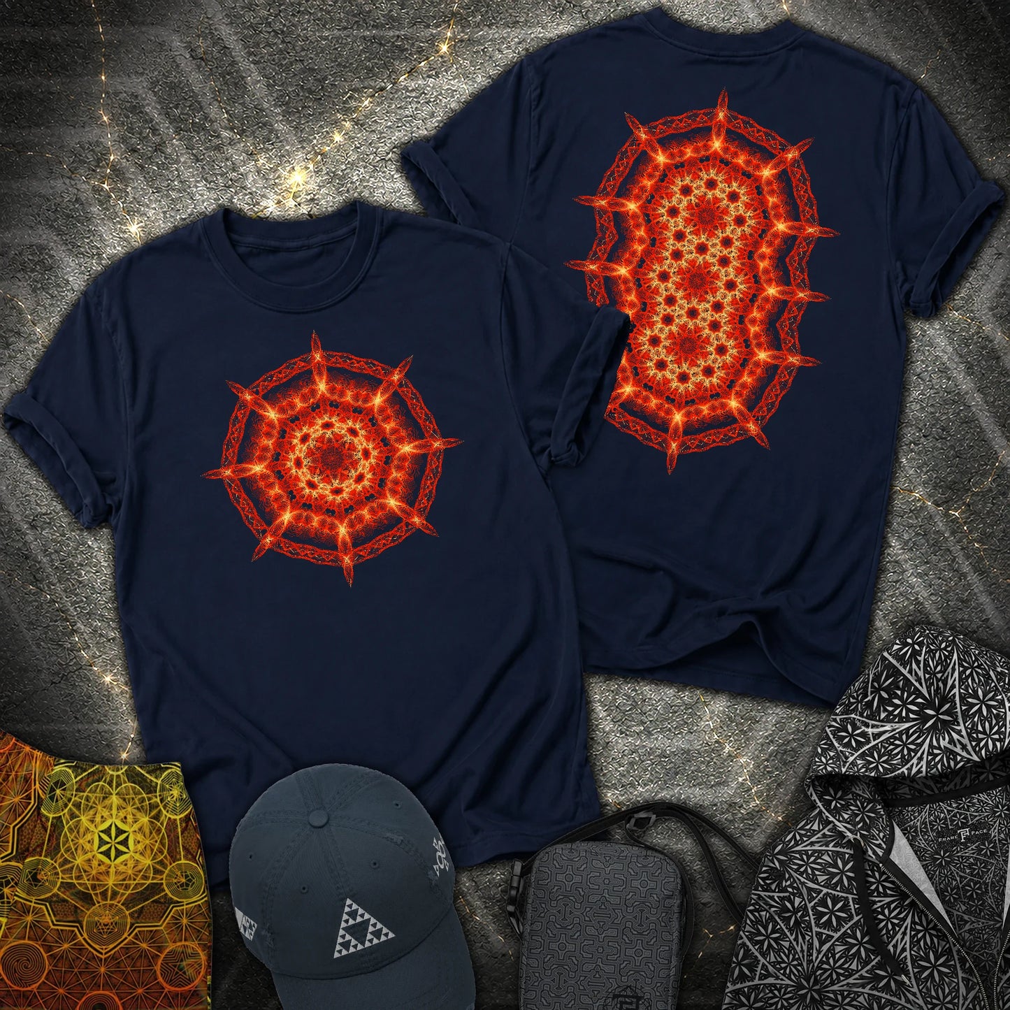 Radiant Geometry Portal Mandala 2 Sided T-Shirt - Radiant Geometry Portal Mandala 2 Sided T-Shirt - Navy