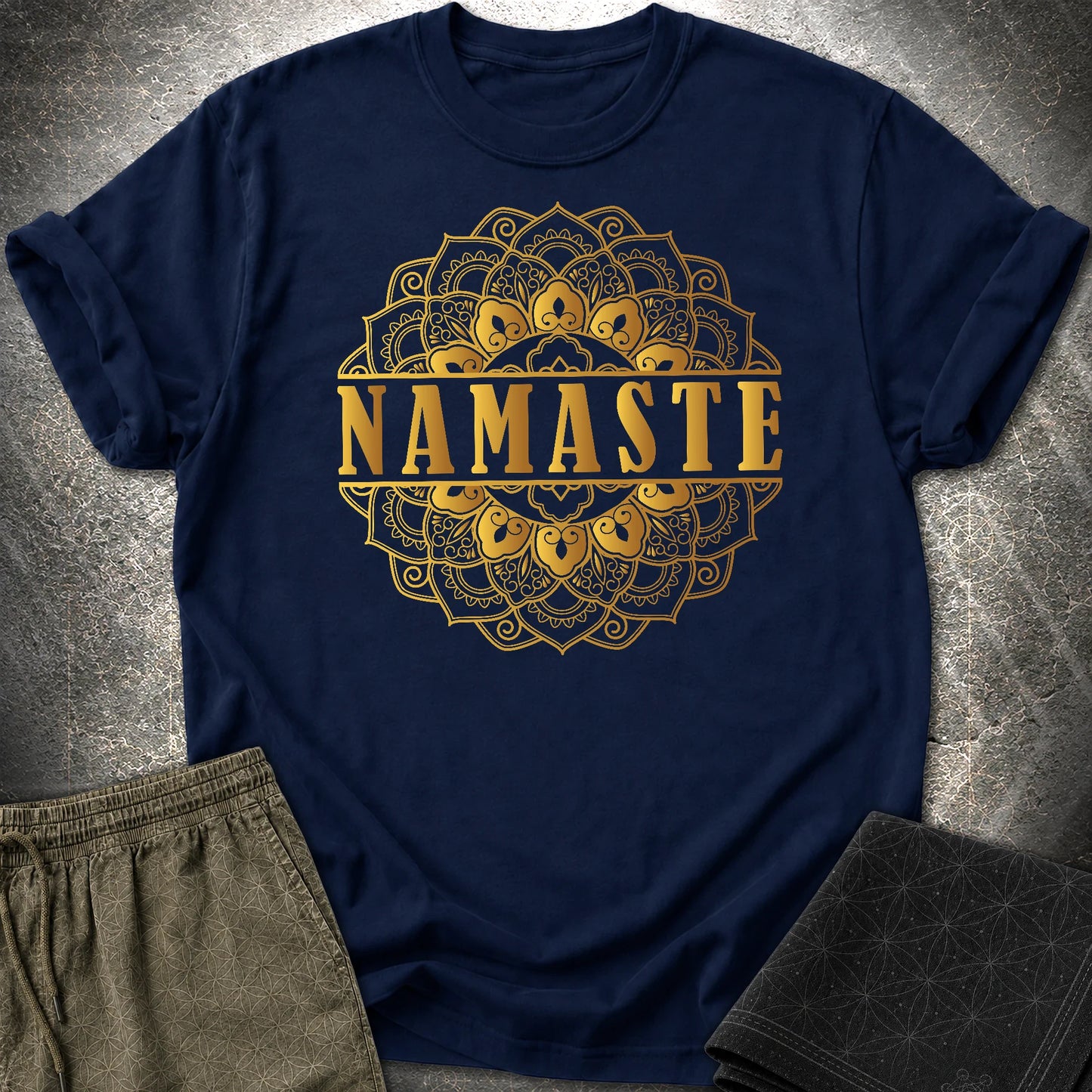 Namaste Gold Mandala T-Shirt - Namaste Gold Mandala T-Shirt - Navy