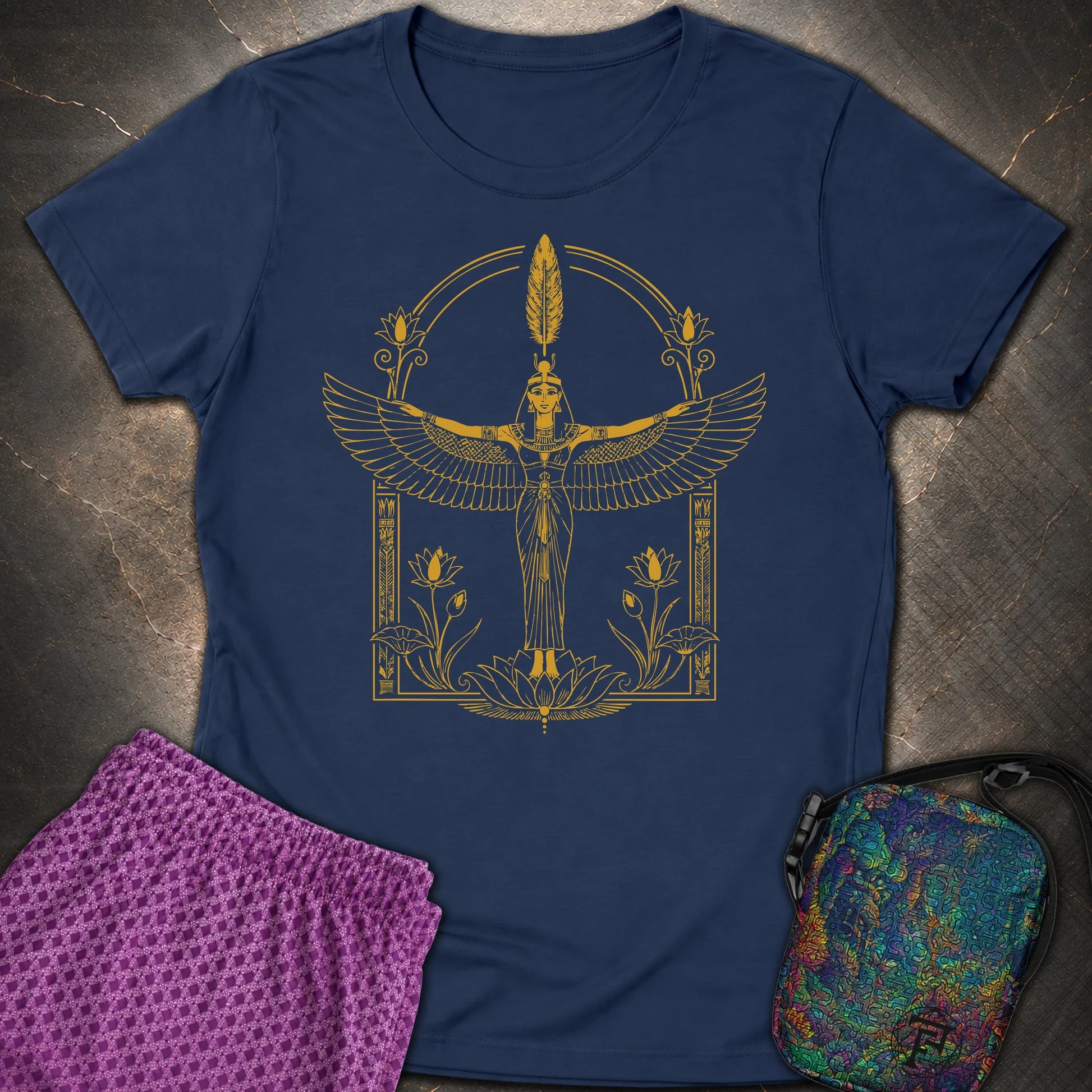 Winged Goddess of Sacred Balance - Winged Goddess of Sacred Balance Womens T-Shirt - Navy