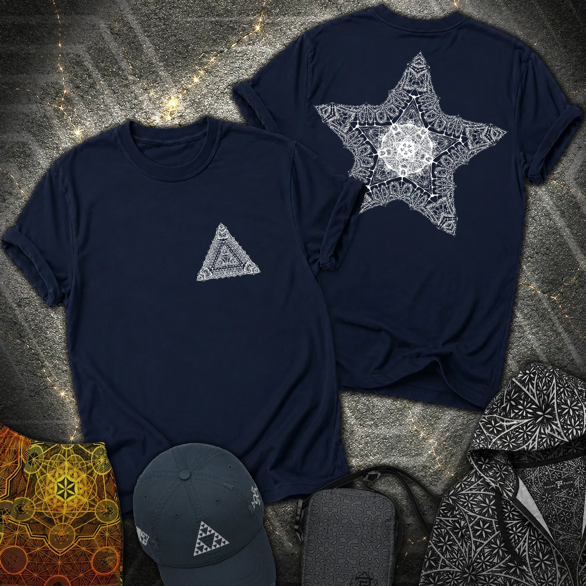 Geometric Sacred Star 2 Sided T-Shirt - Geometric Sacred Star 2 Sided T-Shirt - Navy