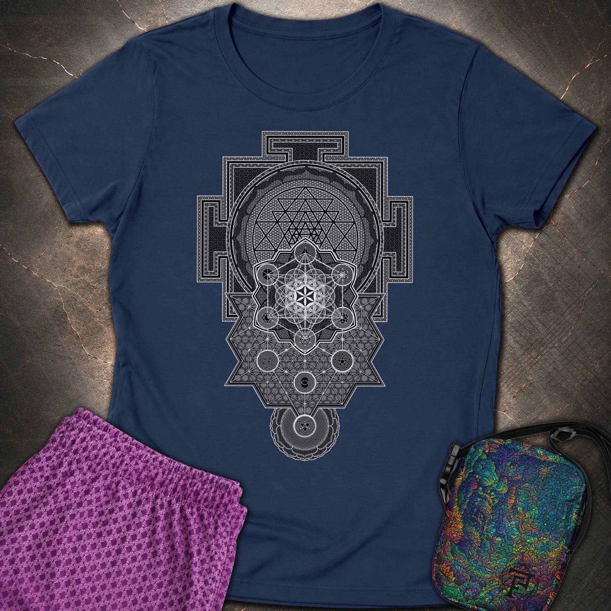 Sri Yantra Intricate Sacred Patterns - Sri Yantra Intricate Sacred Patterns Womens T-Shirt - Navy
