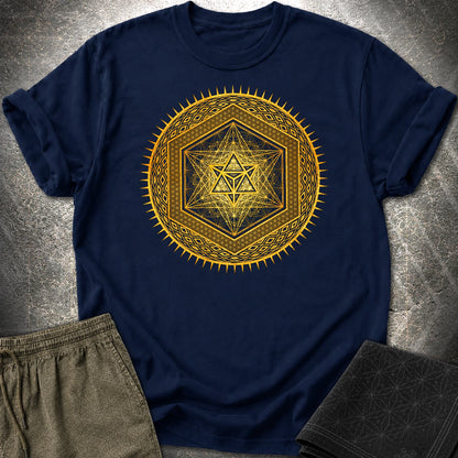 Metatron's Cube Radiating Merkaba T-Shirt - Metatron's Cube Radiating Merkaba T-Shirt - Navy