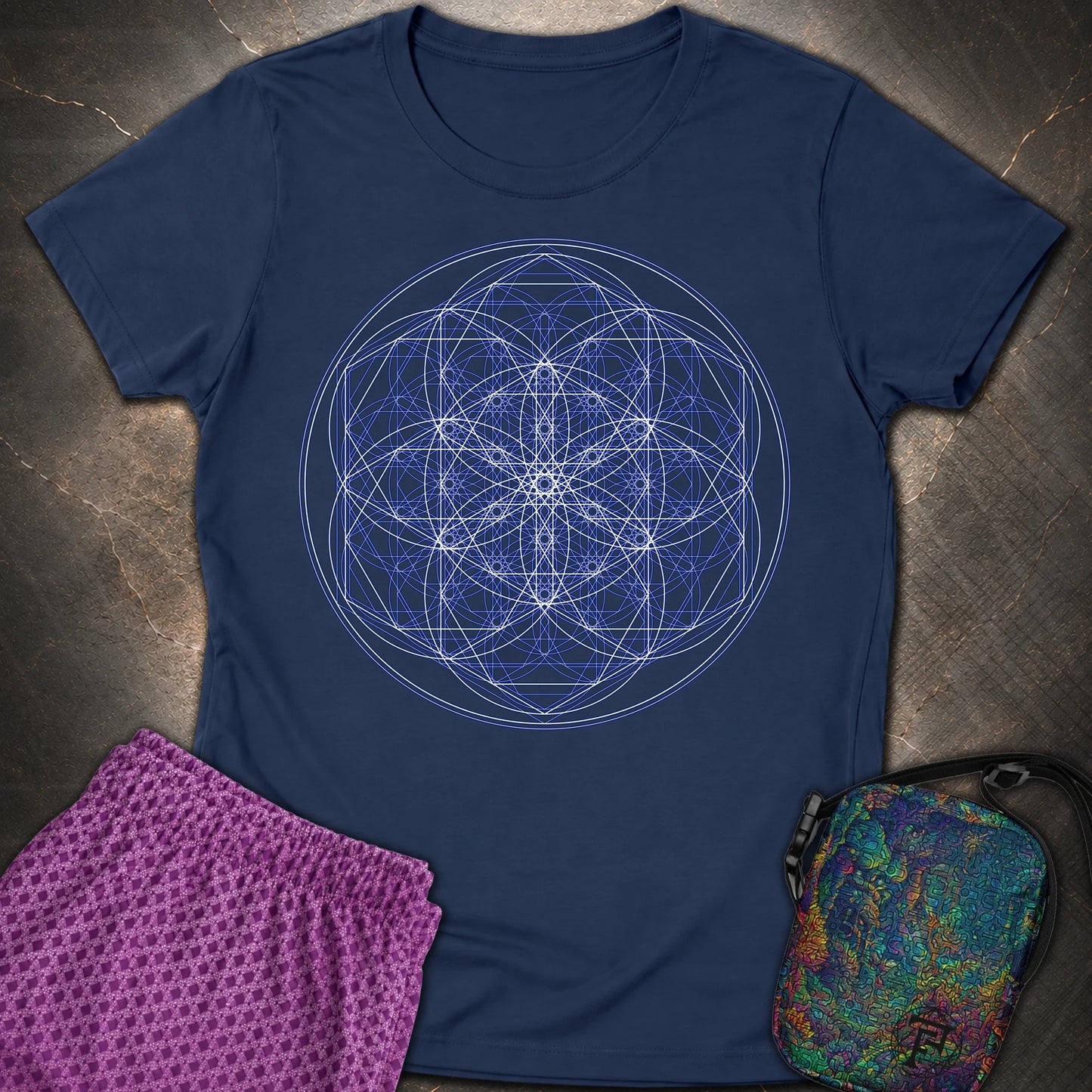 Sacred Flower Grids - Sacred Flower Grids Womens T-Shirt - Navy