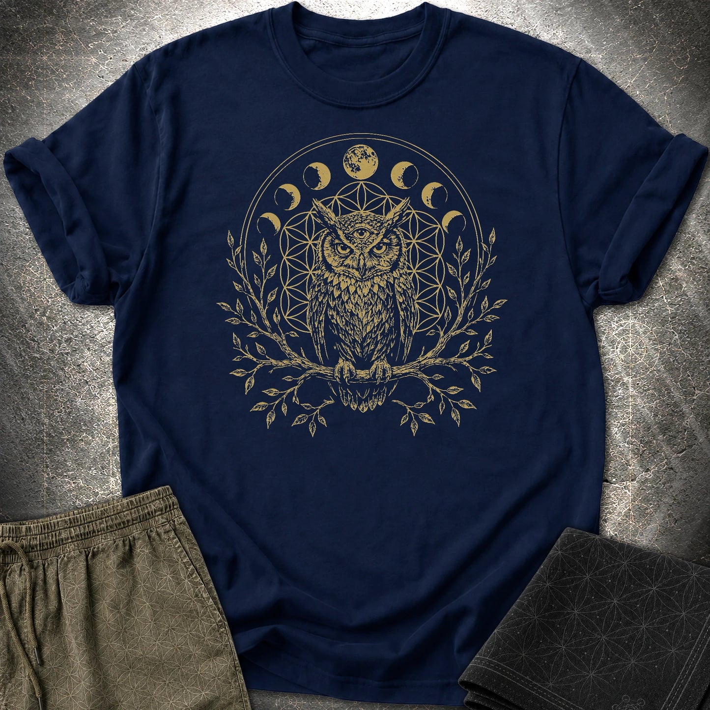 Owl Flower Of Life - Owl Flower Of Life T-Shirt - Navy