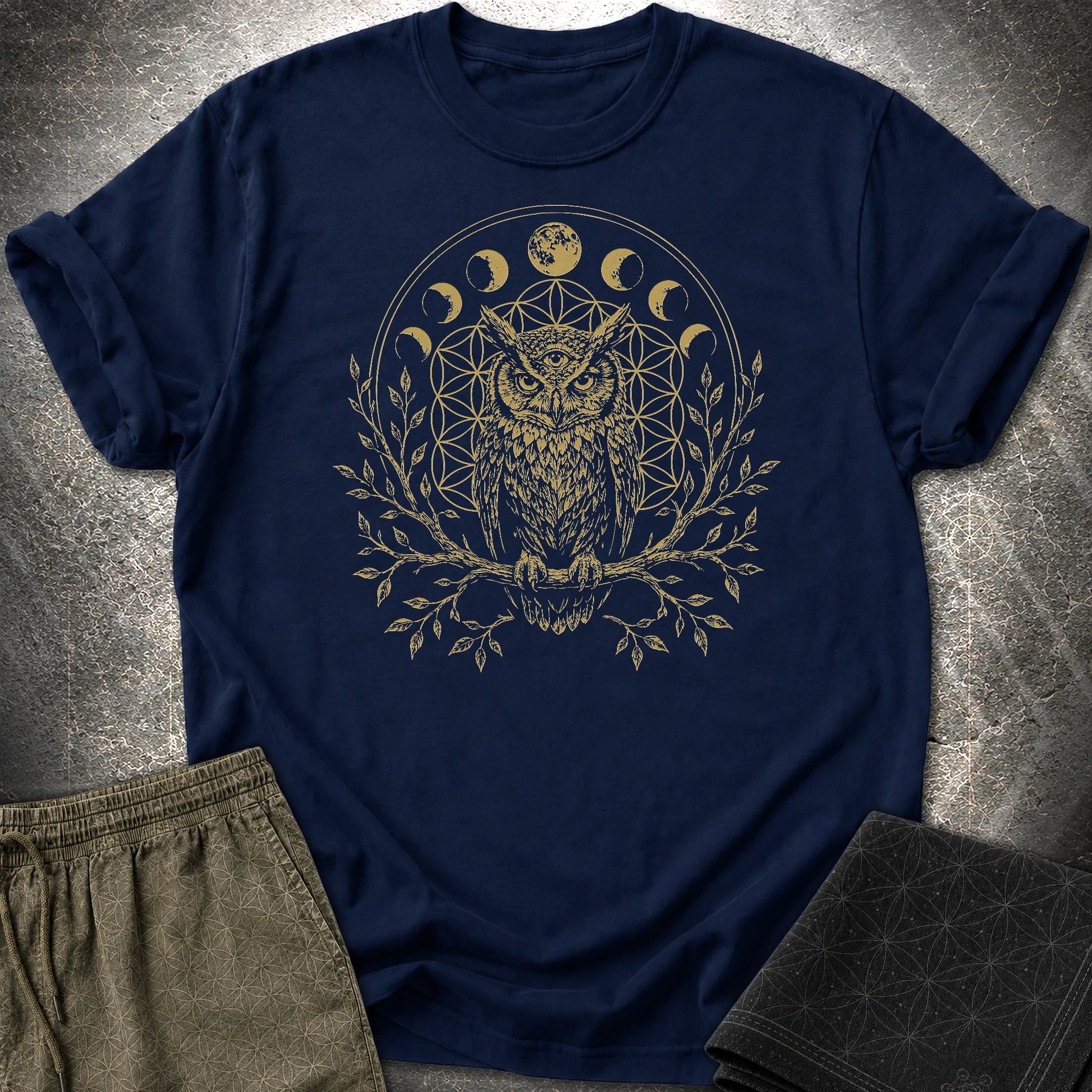 Owl Flower Of Life - Owl Flower Of Life T-Shirt - Navy