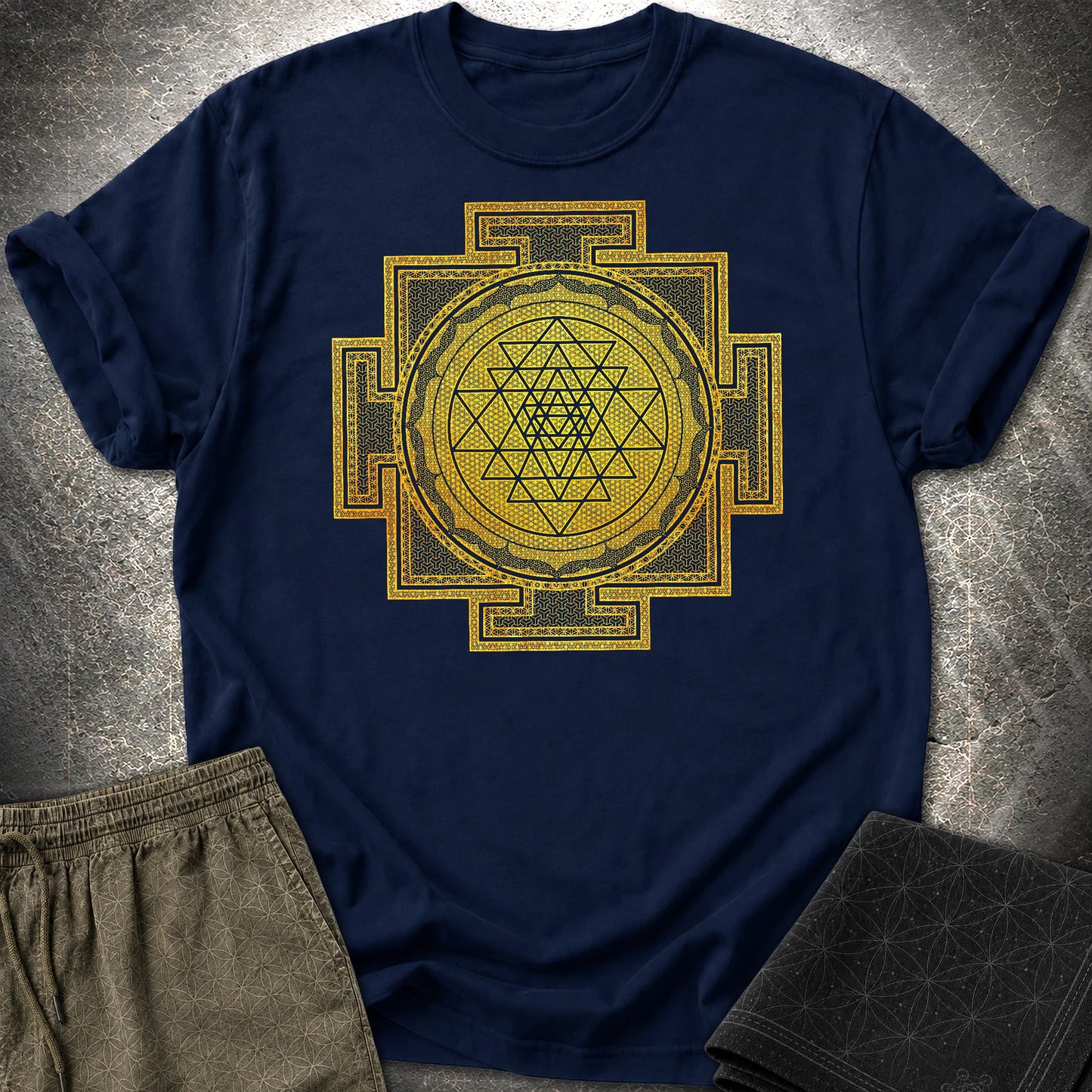 Sri Yantra Intricate Patterns T-Shirt - Sri Yantra Intricate Patterns T-Shirt - Navy