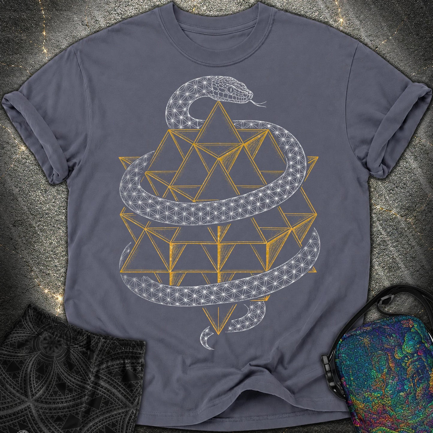 Serpent Tetrahedron Merkaba Geometry - Serpent Tetrahedron Merkaba Geometry Comfort T-Shirt - Navy