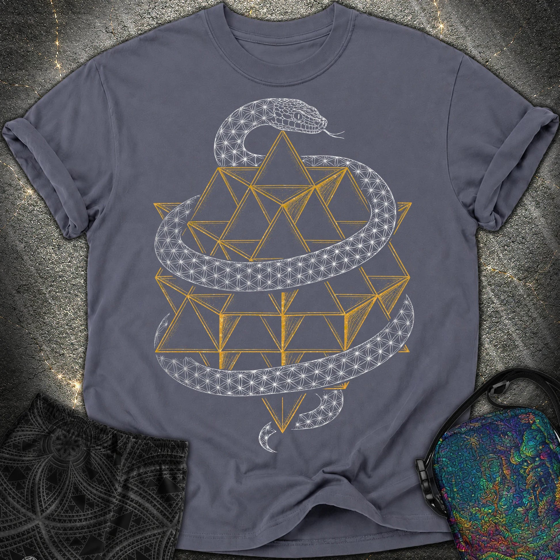 Serpent Tetrahedron Merkaba Geometry - Serpent Tetrahedron Merkaba Geometry Comfort T-Shirt - Navy