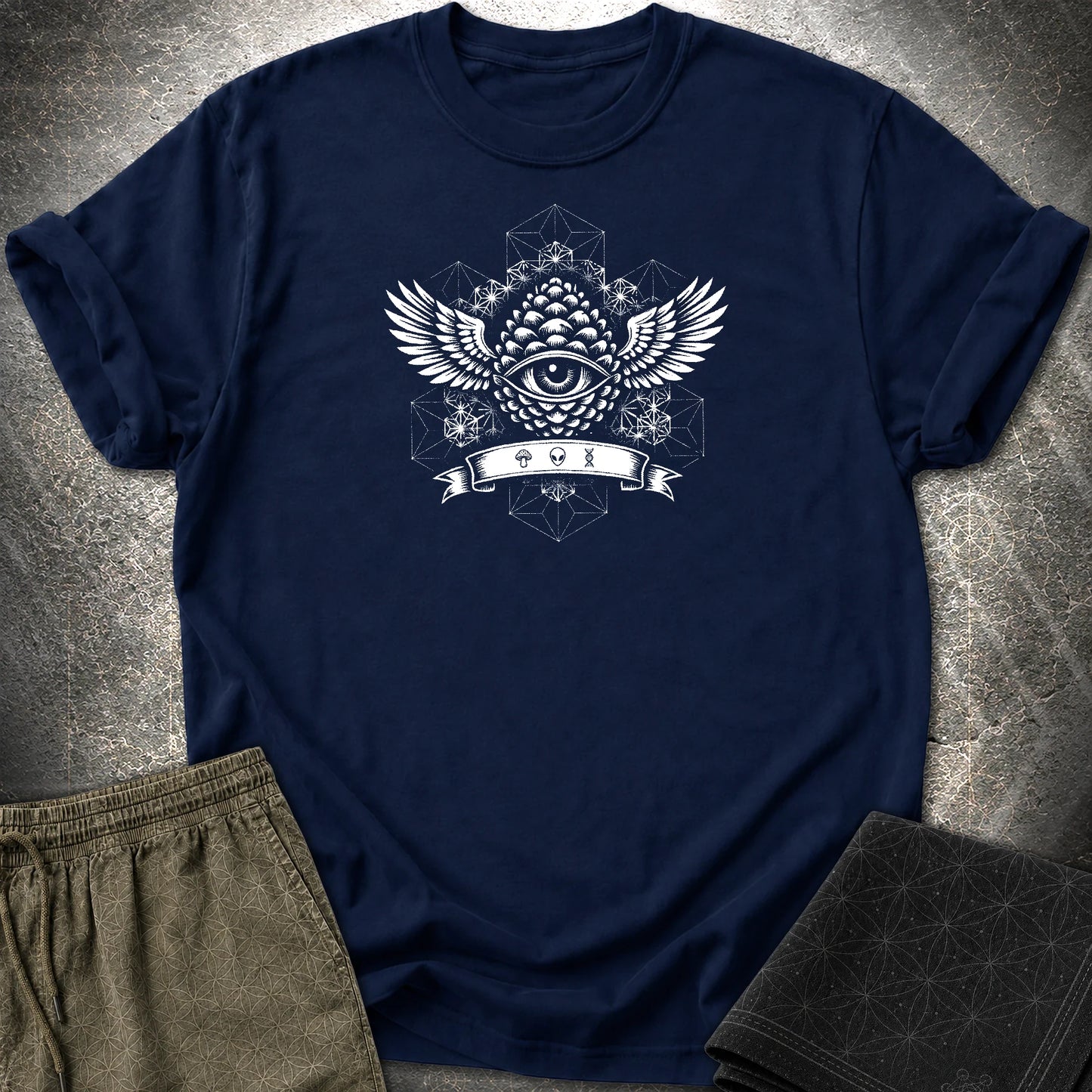 Pineal Eye Sacred Geometry T-Shirt - Pineal Eye Sacred Geometry T-Shirt - Navy