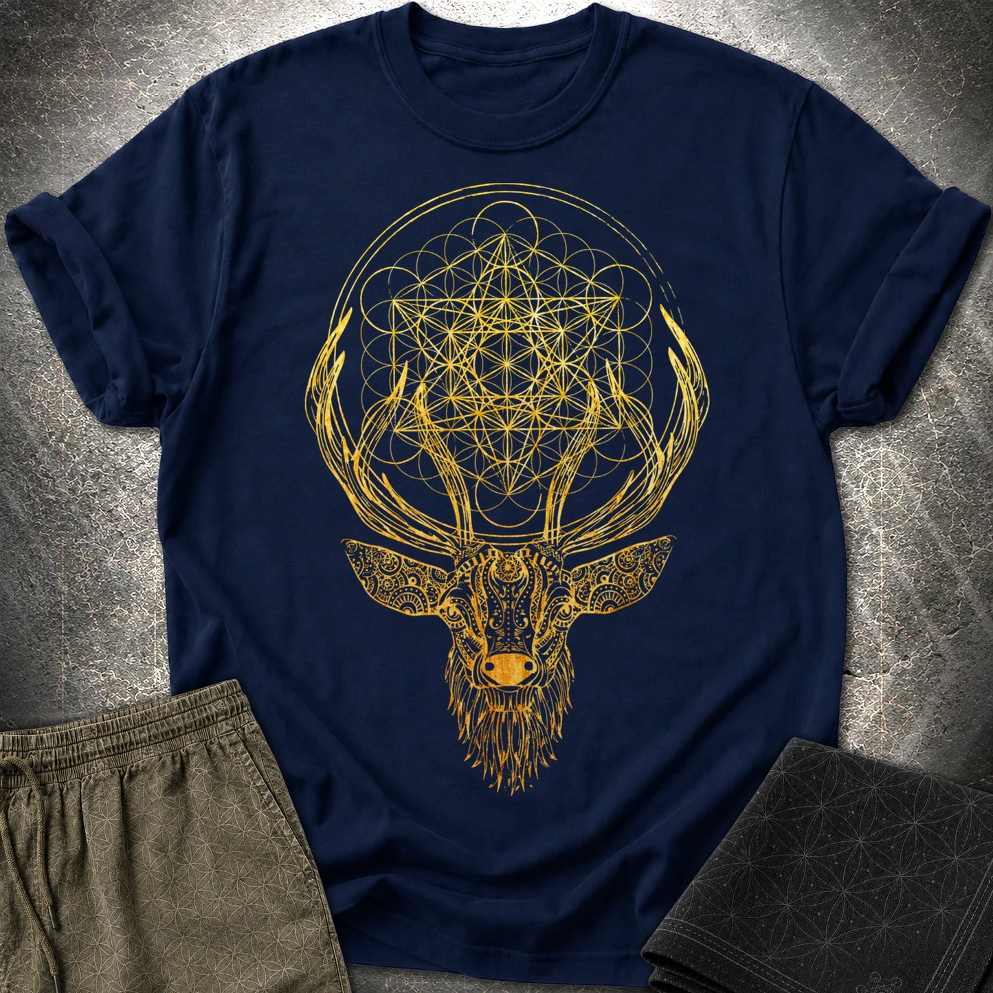 Metatron's Cube Deer T-Shirt - Metatron's Cube Deer T-Shirt - Navy