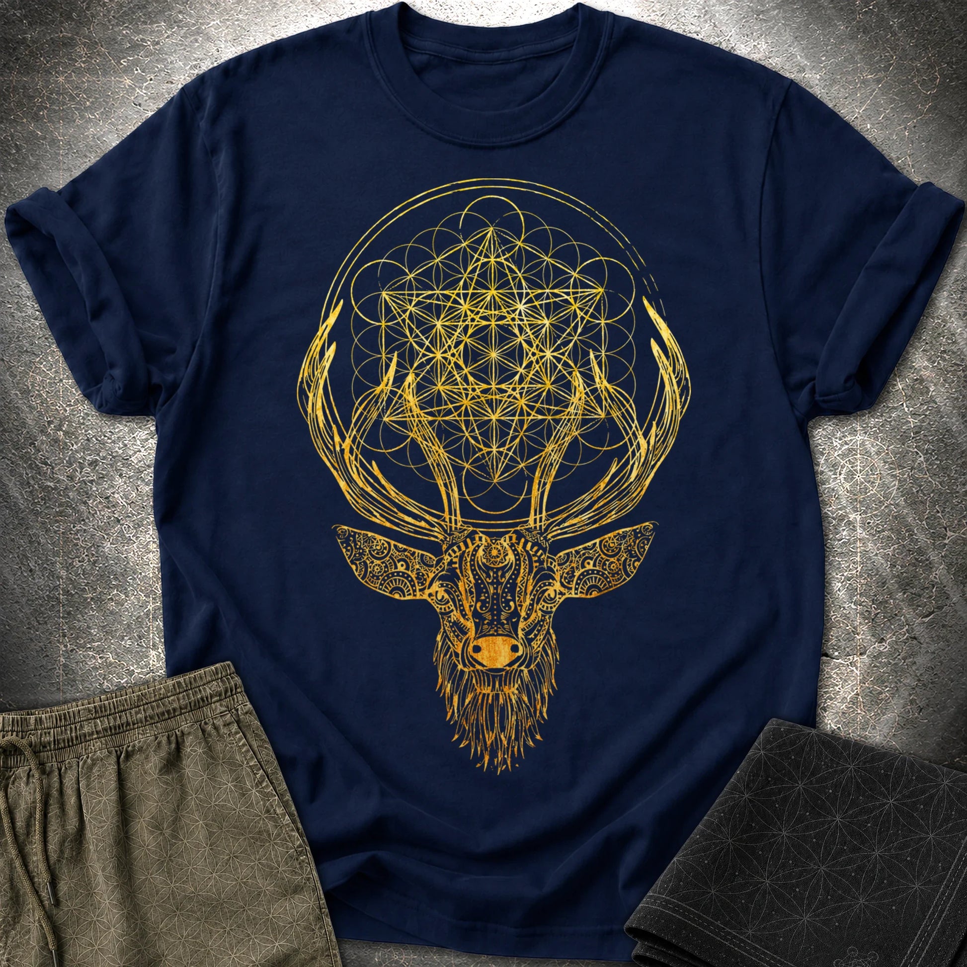 Metatron's Cube Deer T-Shirt - Metatron's Cube Deer T-Shirt - Navy