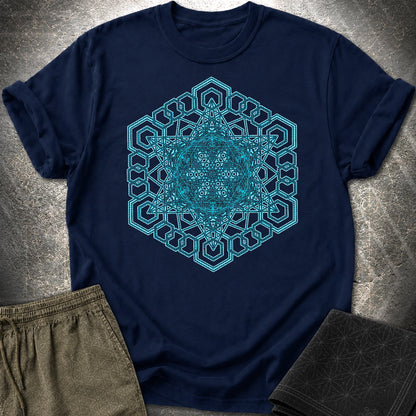 Sacred Geometry T-Shirt, Blue Geometric Mandala Shirt, Visionary Pattern Graphic Tee - Sacred Geometry T-Shirt, Blue Geometric Mandala Shirt, Visionary Pattern Graphic Tee - Navy