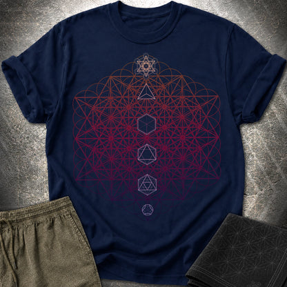 64 Tetrahedron Platonic Solids Metatron - 64 Tetrahedron Platonic Solids Metatron T-Shirt - Navy