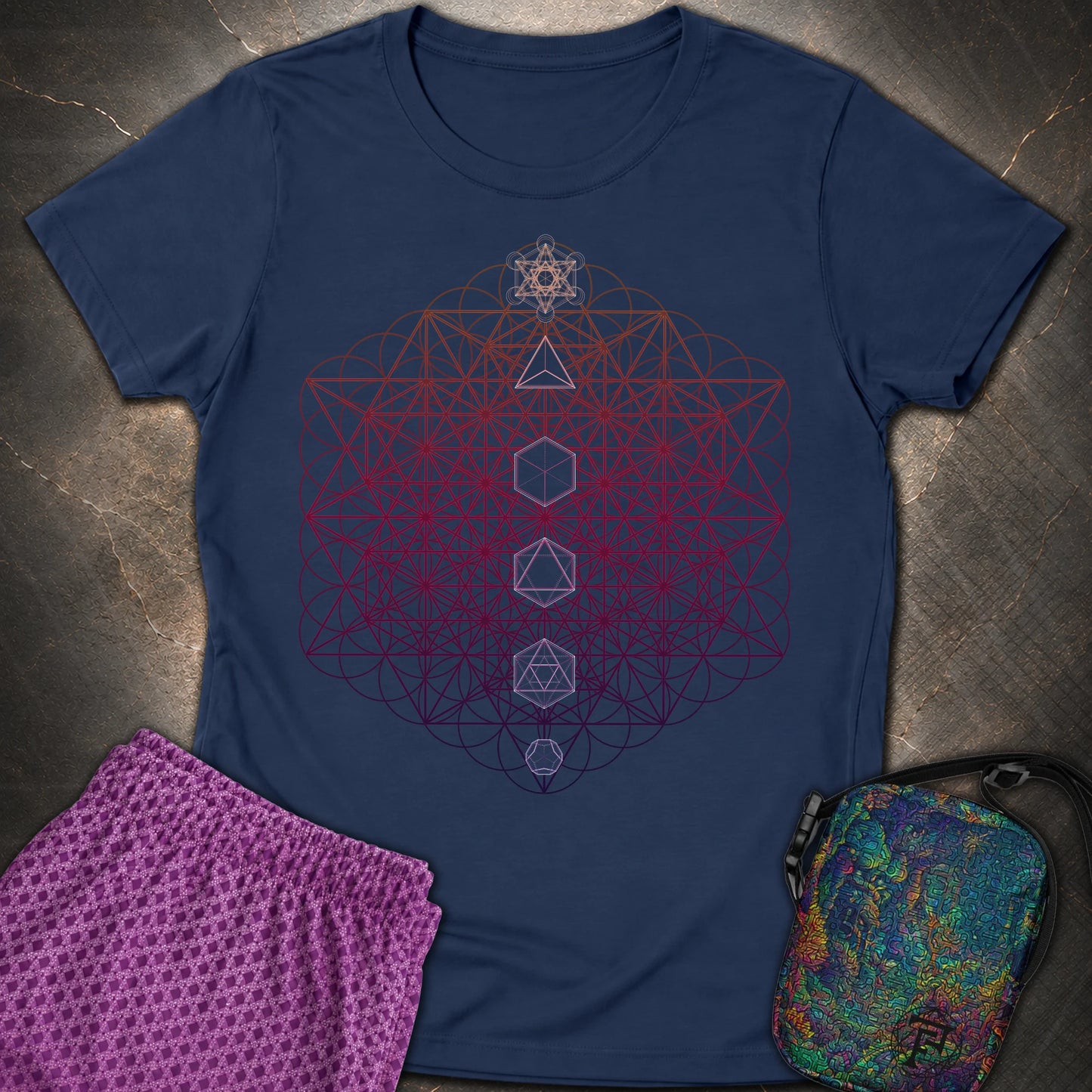 64 Tetrahedron Platonic Solids Metatron - 64 Tetrahedron Platonic Solids Metatron Women's T-Shirt - Navy