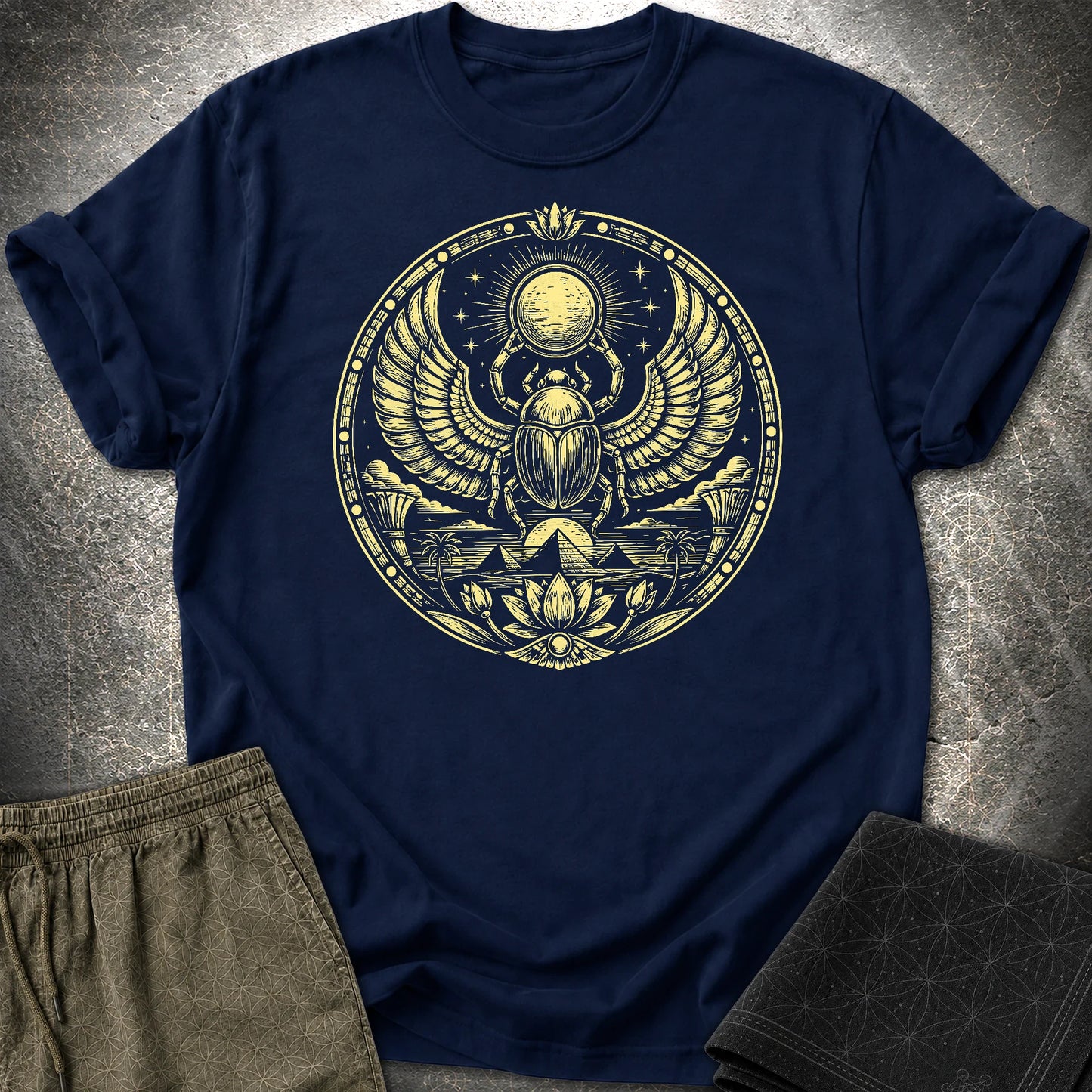 Winged Scarab of the Sun - Winged Scarab of the Sun T-Shirt - Navy