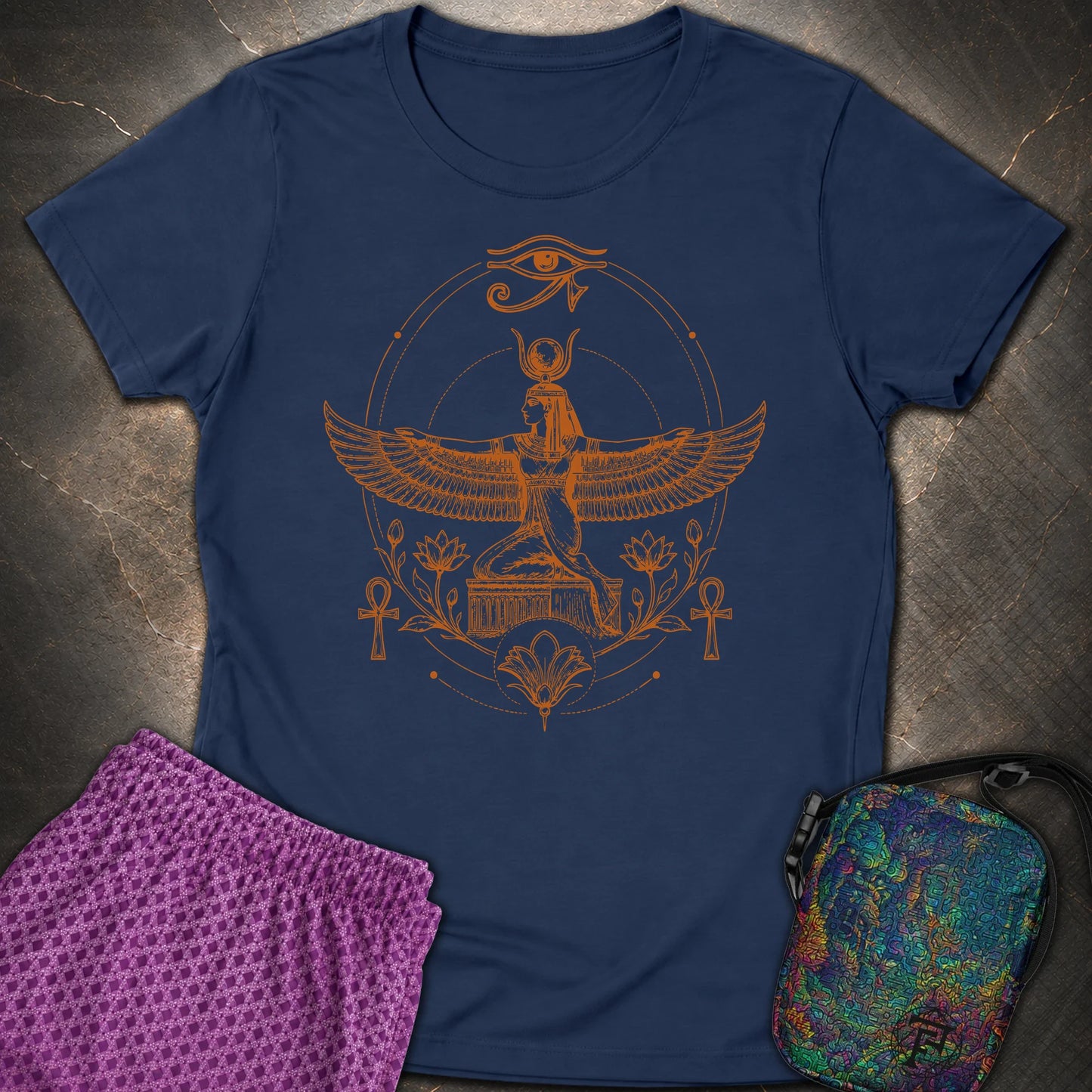 Winged Goddess of the Nile - Winged Goddess of the Nile Womens T-Shirt - Navy