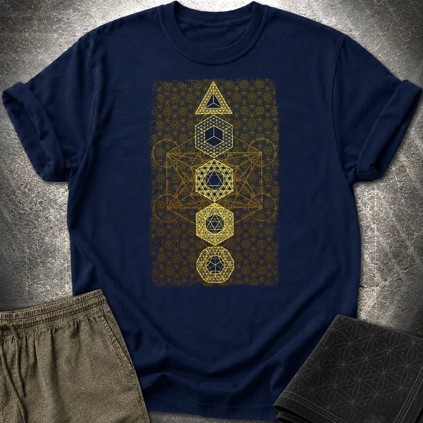Platonic Solids Metatron's Background T-Shirt - Platonic Solids Metatron's Background T-Shirt - Navy