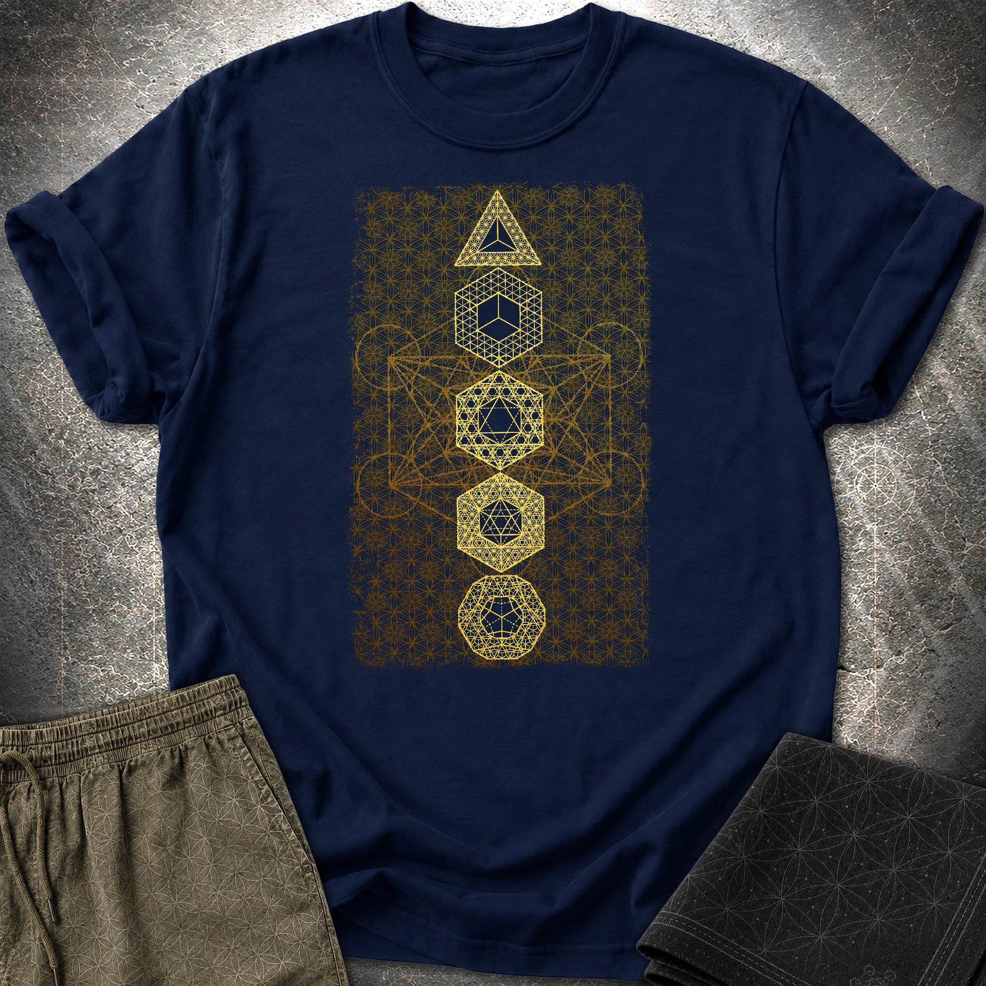 Platonic Solids Metatron's Background T-Shirt - Platonic Solids Metatron's Background T-Shirt - Navy