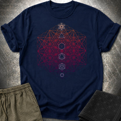 64 Tetrahedron Platonic Solids Metatron T-Shirt - 64 Tetrahedron Platonic Solids Metatron T-Shirt - Navy