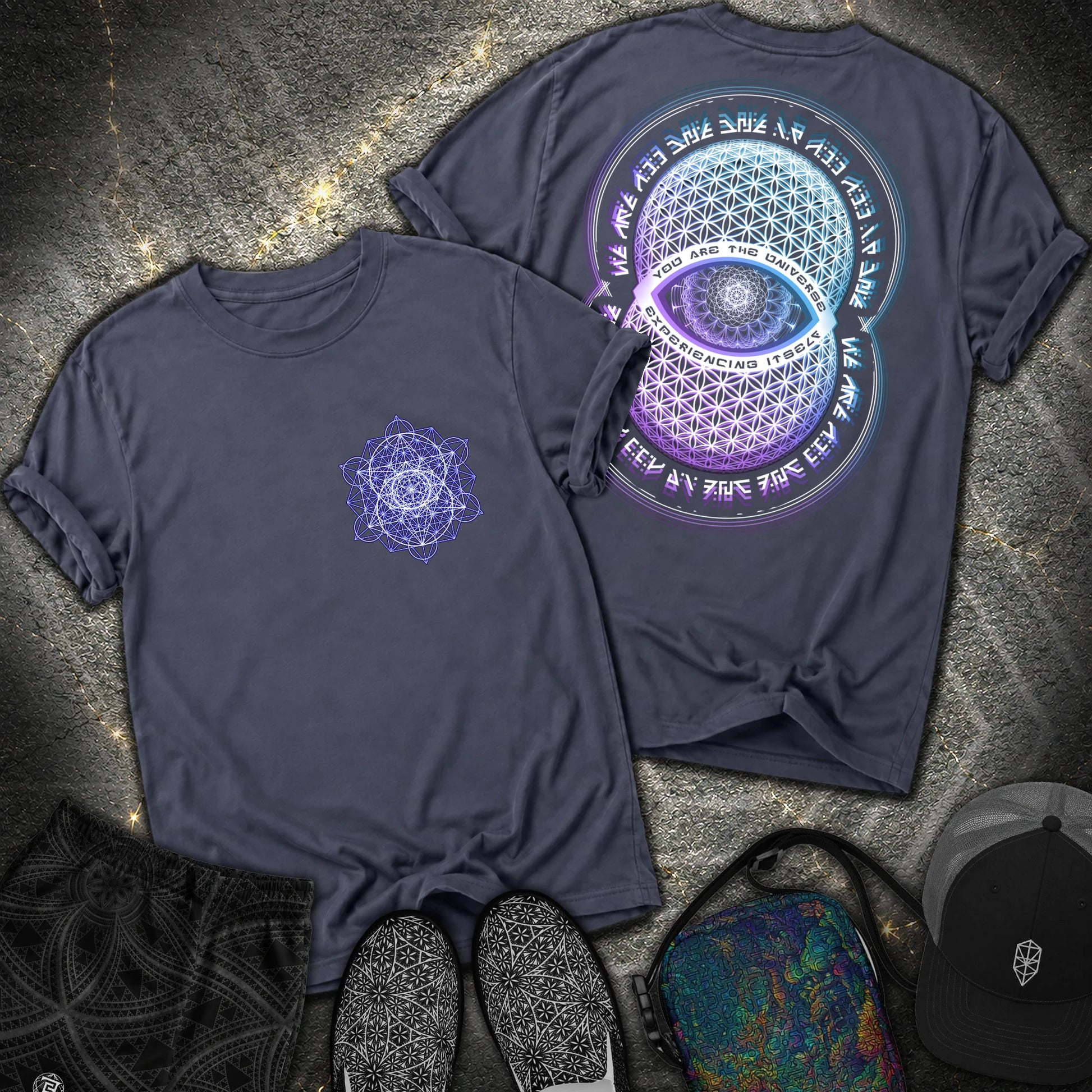 Alan Watts Universe 2 Sided T-Shirt - Alan Watts Universe 2 Sided Comfort T-Shirt - Navy