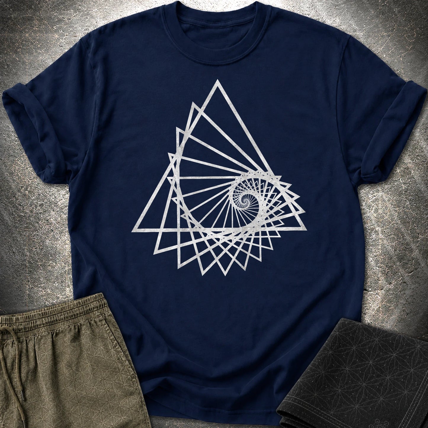 Spiralling Triangle Geometric T-Shirt - Spiralling Triangle Geometric T-Shirt - Navy