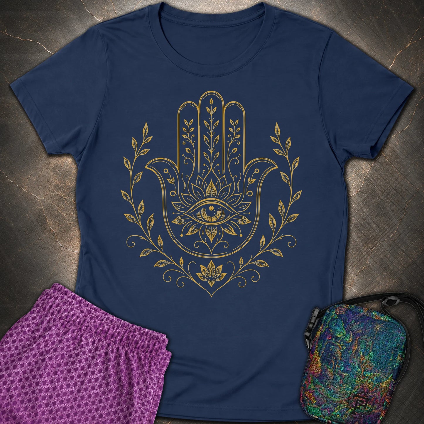 Hamsa Mandala - Hamsa Mandala Womens T-Shirt - Navy