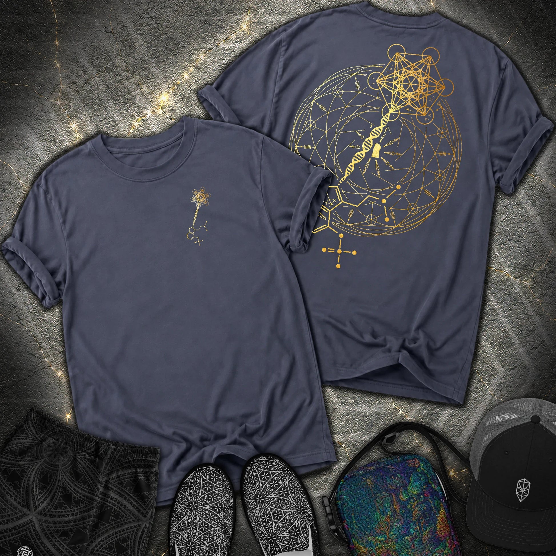 Psilocybin Key To Universe 2 Sided Comfort T-Shirt - Psilocybin Key To Universe 2 Sided Comfort T-Shirt - Navy