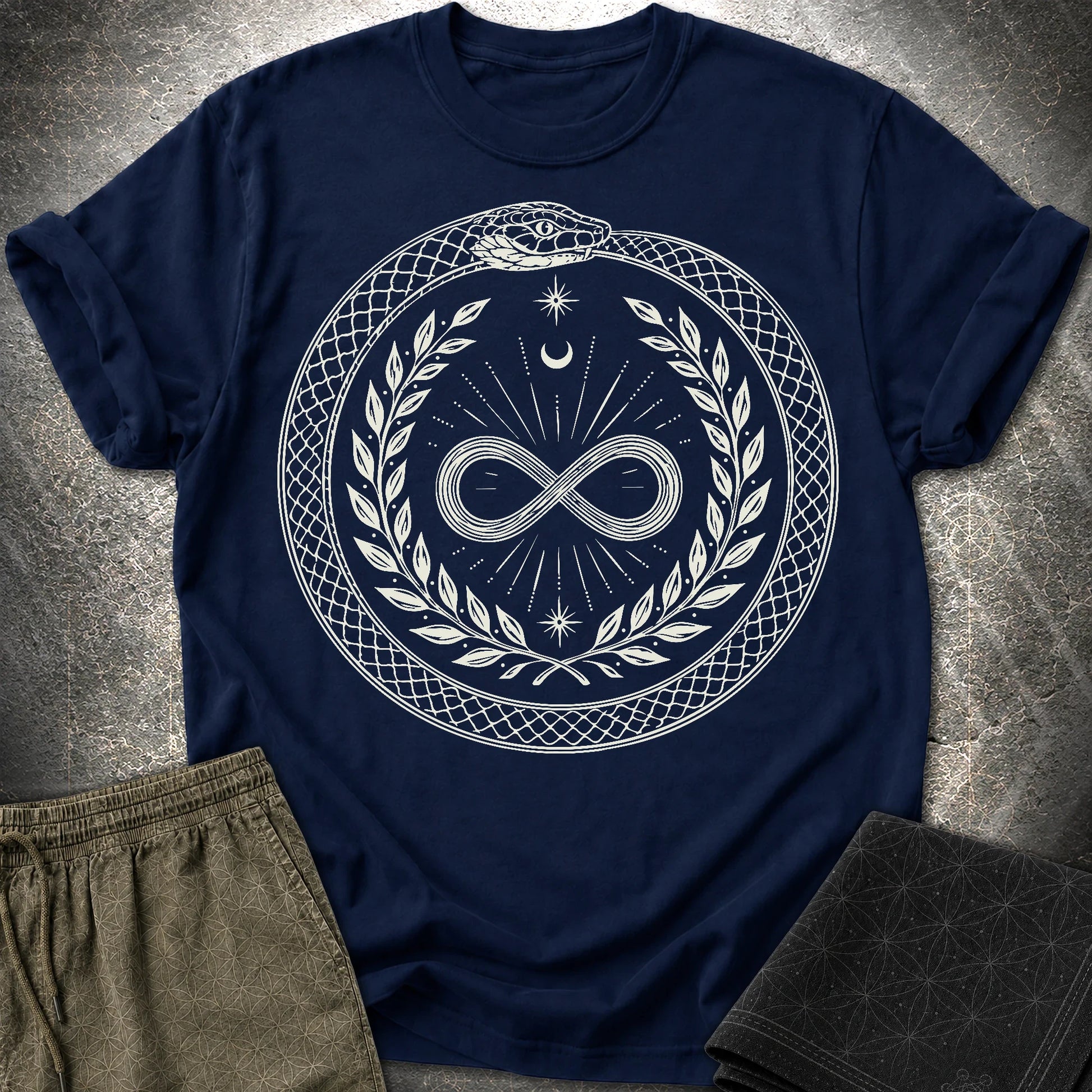 888 Ouroboros Infinity Unisex T-Shirt - 888 Ouroboros Infinity Unisex T-Shirt - Navy
