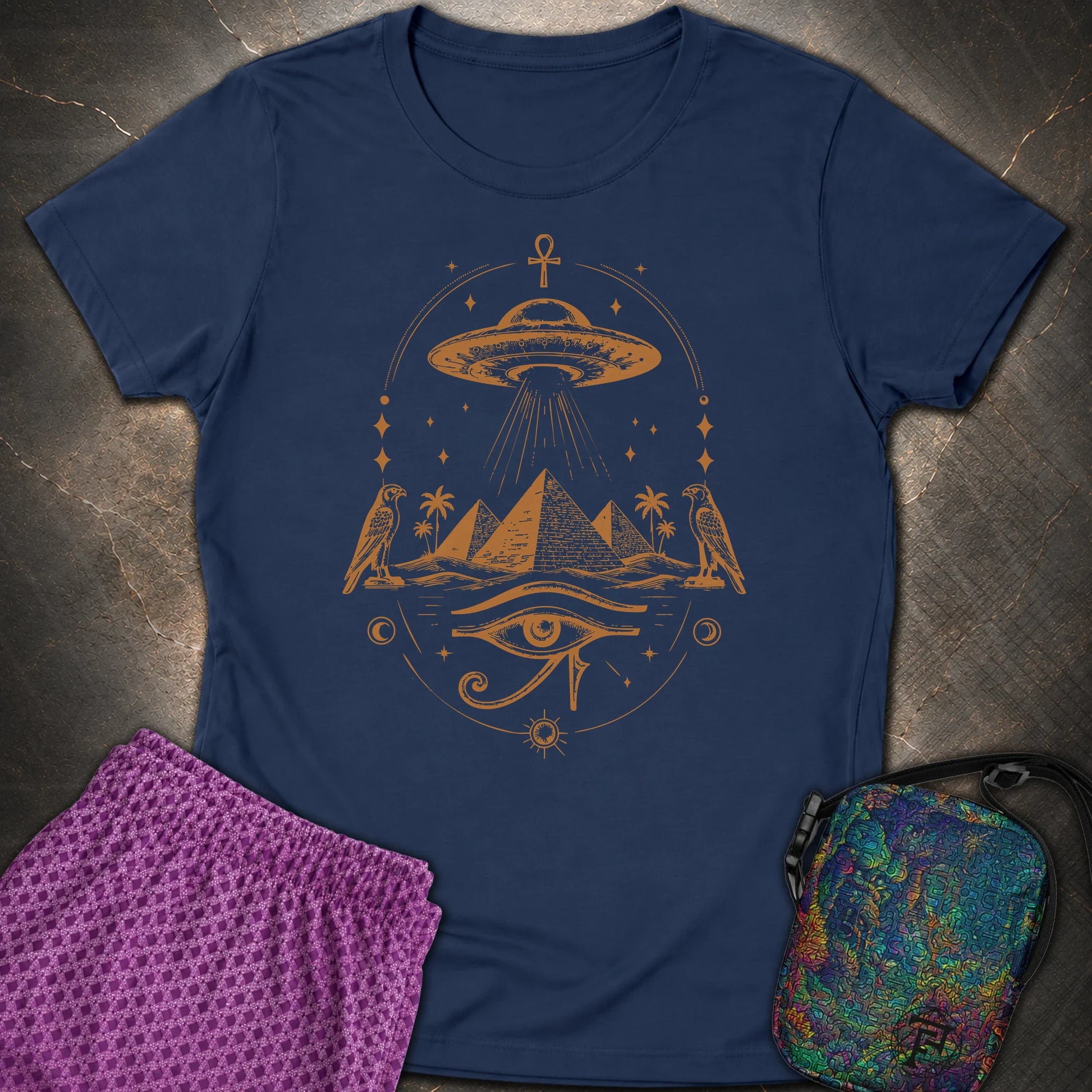 Starship Above the Sacred Pyramids - Starship Above the Sacred Pyramids Womens T-Shirt - Navy