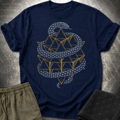 Serpent Tetrahedron Merkaba Geometry T-Shirt - Serpent Tetrahedron Merkaba Geometry T-Shirt - Navy