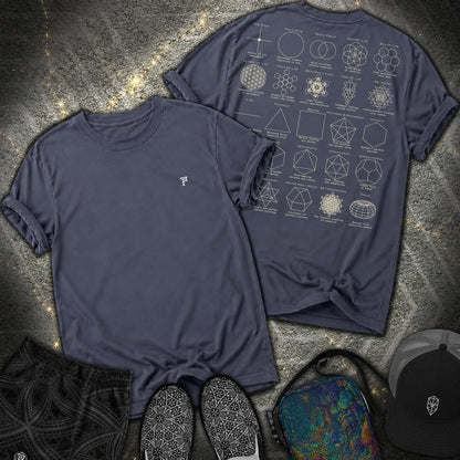 Sacred Geometry Figures Back Print 2 Sided Comfort T-Shirt - Sacred Geometry Figures Back Print 2 Sided Comfort T-Shirt - Navy