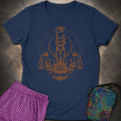 Sacred Cat Among Lotus Blooms - Sacred Cat Among Lotus Blooms Womens T-Shirt - Navy