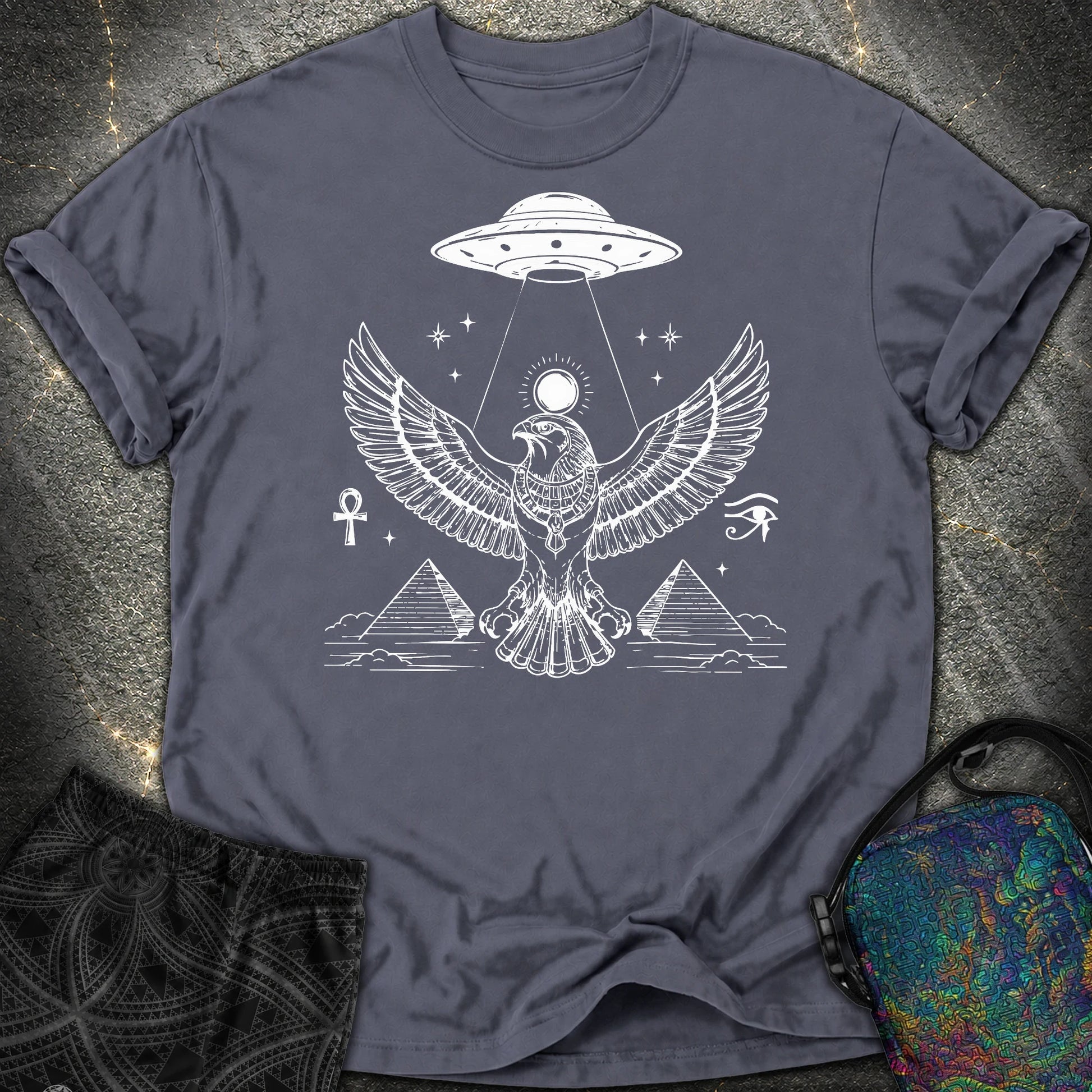 Solar Falcon Beneath the Starship - Solar Falcon Beneath the Starship Comfort T-Shirt - Navy