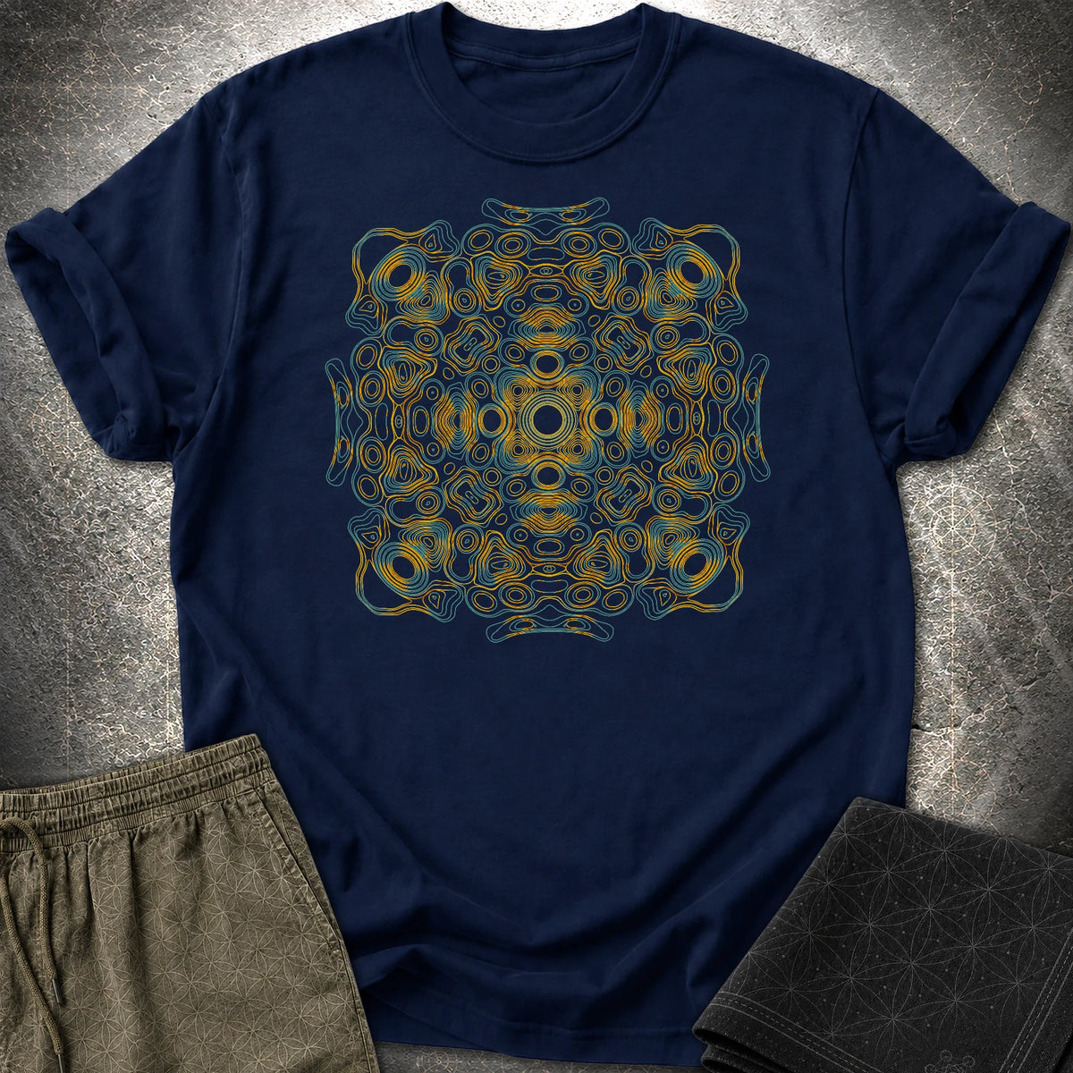 Psychedelic Mandala Boho Hippie Kaleidoscope T-Shirt - Psychedelic Mandala Boho Hippie Kaleidoscope T-Shirt - Navy