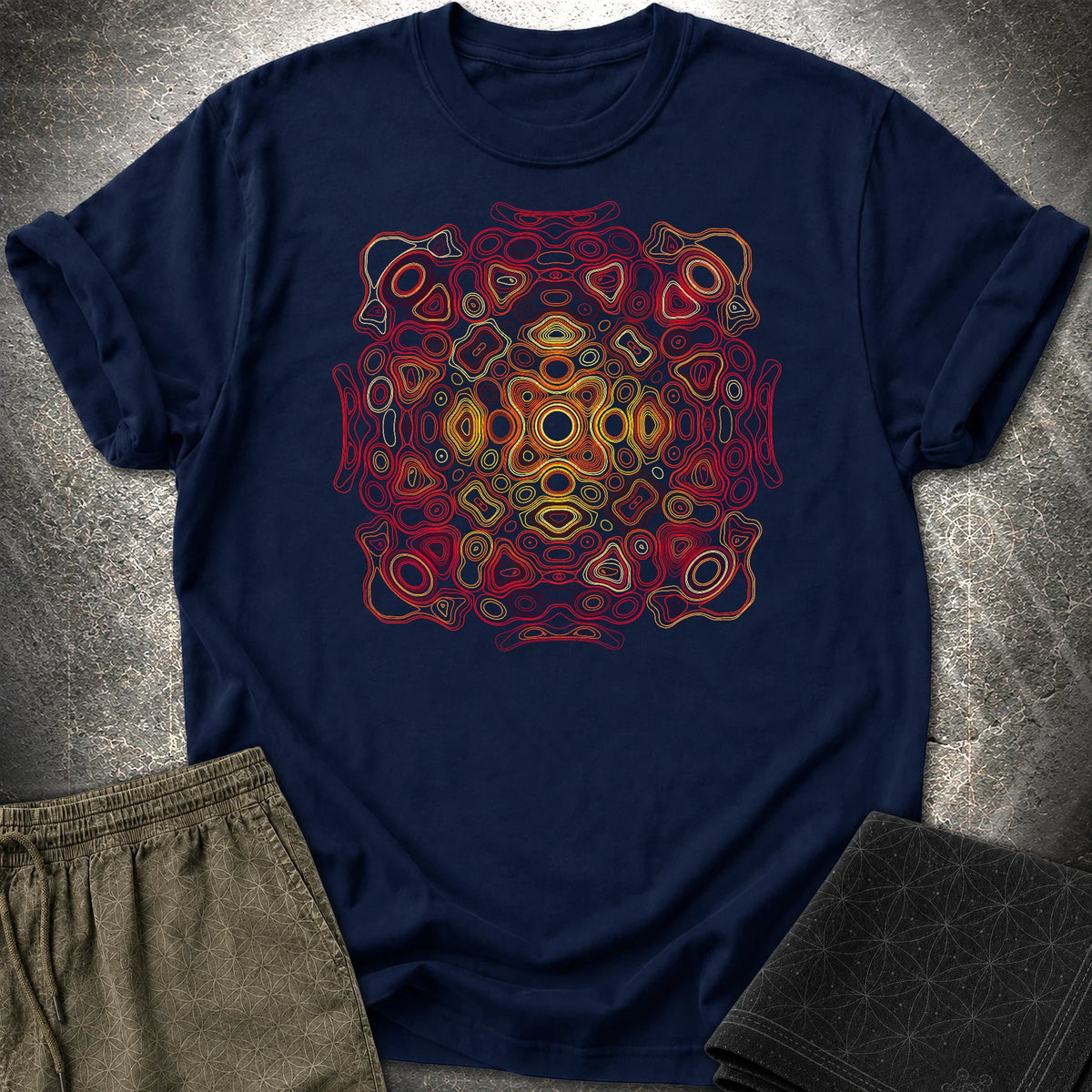 Psychedelic Mandala Trippy Hippie Groovy Pattern T-Shirt - Psychedelic Mandala Trippy Hippie Groovy Pattern T-Shirt - Navy