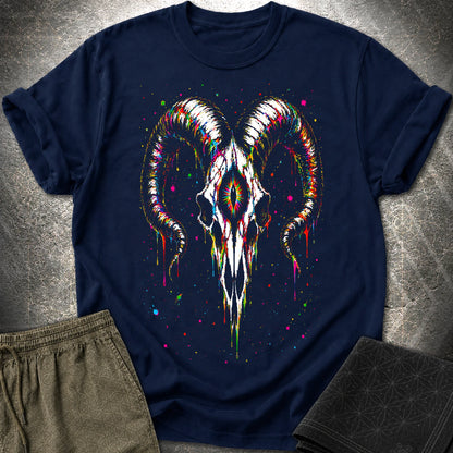Psychedelic Ram Skull T-Shirt, Colorful Occult Skull Shirt, Trippy Gothic Festival Graphic Tee - Psychedelic Ram Skull T-Shirt, Colorful Occult Skull Shirt, Trippy Gothic Festival Graphic Tee - Navy