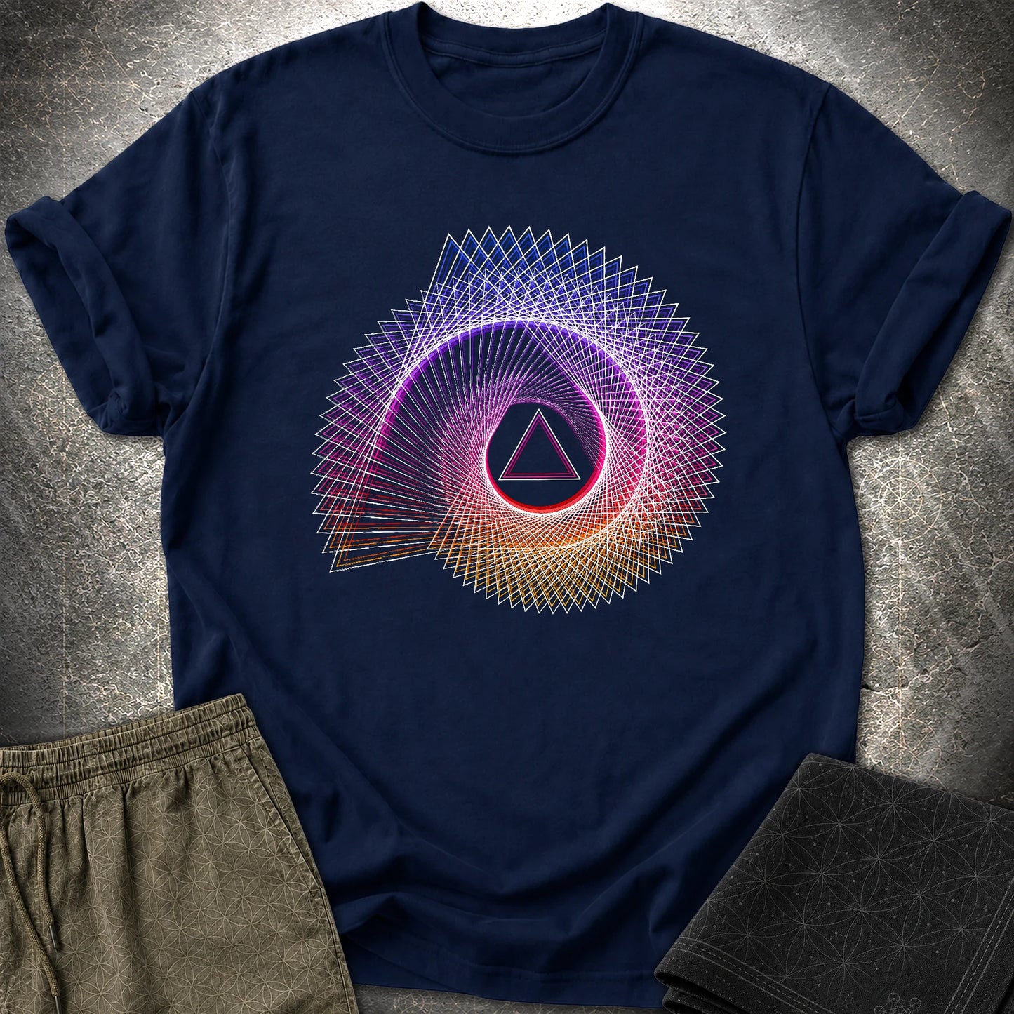 Spiralling Gradient Triangle T-Shirt - Spiralling Gradient Triangle T-Shirt - Navy