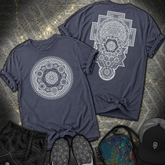 Sacred Geometry Encyclopedia 2 Sided Comfort T-Shirt - Sacred Geometry Encyclopedia 2 Sided Comfort T-Shirt - Navy