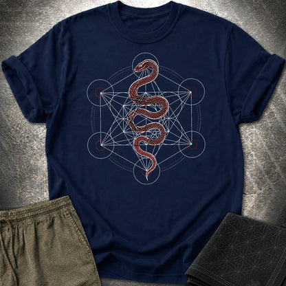 Serpent Sacred Geometry Shirt, Red Snake Metatron Cube Tee, Mystic Occult Geometric Spiritual T-Shirt - Serpent Sacred Geometry Shirt, Red Snake Metatron Cube Tee, Mystic Occult Geometric Spiritual T-Shirt - Navy